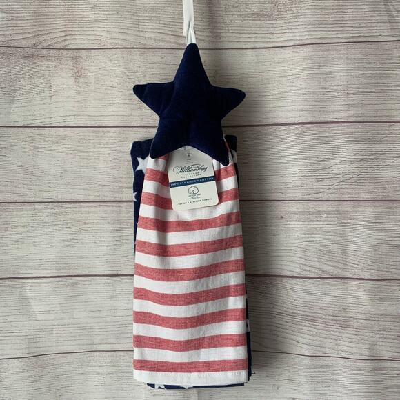 Williamsburg Hand Towel Set of 2 Towels Stripes Stars Plush Star 100% Cotton - Picture 1 of 15